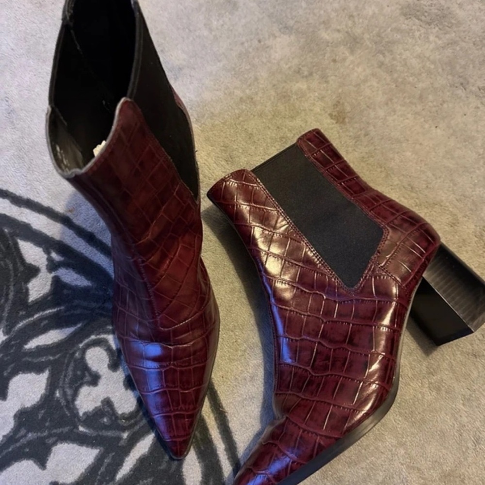 Marks & Spencer Burgundy Croc-Pattern Heeled Boots